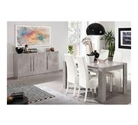 CLARK - Ensemble Séjour Effet Marbre Table 190cm + Buffet 3 Portes - Altobuy Gris