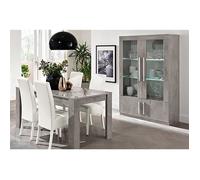 CLARK - Ensemble Séjour Effet Marbre Table 190cm + Vitrine 4 Portes avec Leds -