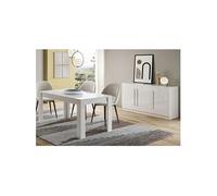 CLARK - Ensemble Séjour Laqué Blanc Table 160cm + Buffet 3 Portes -