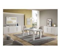 CLARK - Ensemble Séjour Laqué Blanc Table 160cm + Buffets 3 et 4 Portes