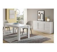CLARK - Ensemble Séjour Laqué Blanc Table 190cm + Buffet 3 Portes - Altobuy Blanc G