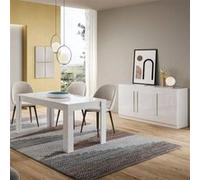 CLARK - Ensemble Séjour Laqué Blanc Table 190cm + Buffet 3 Portes - Altobuy Blanc G