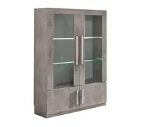 CLARK - Vitrine 4 Portes Laquée Effet Marbre Poignées Métal avec Leds