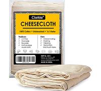 Clarkia Mousseline de Coton 1x1 mètre ou Toile à Fromage Non blanchie Tissus à Fromage naturels Ultra Fins, réutilisables, pour la Fabrication du Fromage