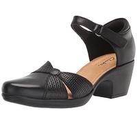 Clarks Emily Rae Pump, Black Leather, 9.5 Narrow
