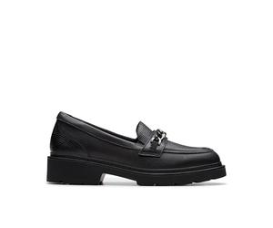 Clarks Eris Edge Youth Mocassins en cuir noir à enfiler pour filles
