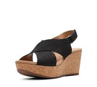 Clarks Femme Annadel Eirwyn Sandales compensées, Cuir Nubuck Noir, 35.5 EU