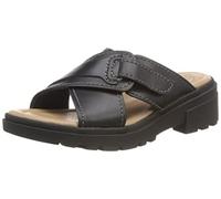 Clarks Femme Coast Cross Sandales Claquettes, Cuir Noir Noir, 39 EU
