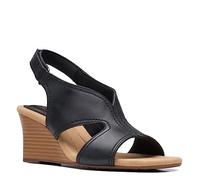 Clarks Femme Kyarra Aster Sandale cale, Cuir Noir, 41.5 EU