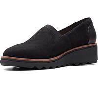 Clarks Femme Sharon Dolly Mocassin, Daim Noir avec Passepoil Brun foncé, 38.5 EU Large