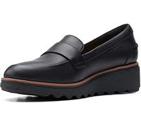 Clarks Femme Sharon Gracie Mocassin Penny, Cuir Noir avec Passepoil Brun foncé, 39 EU