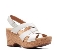 Clarks Giselle Beach Sandales compensées en daim pour femme, cuir blanc, 38.5 EU