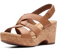 Clarks Giselle Beach Sandales compensées en daim pour femme, Marron clair/cuir, 37.5 EU