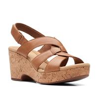Clarks Giselle Beach Sandales compensées en daim pour femme, Marron clair/cuir, 8.5 Wide