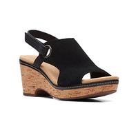Clarks Giselle Sea Wedge Sandal, Black Suede, 9 Medium