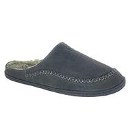 Clarks Mens Suede Leather Open Back Slipper JMS0345 - Warm Plush Sherpa Lined - Indoor Outdoor House Slippers For Men (8 M US, Grey)