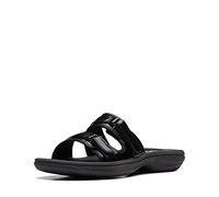 Clarks Sandales Breeze Piper Slide pour femme, Noir verni synthétique., 38 EU