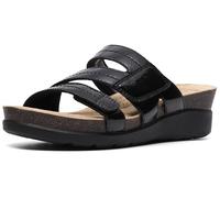 Clarks Sandales compensées Calenne Holly pour femme, Synthétique verni noir, 9.5 Wide