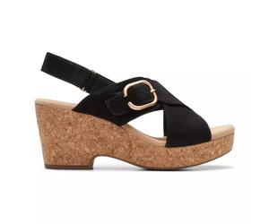 Clarks Sandales compensées Giselle Dove pour femme, Noir/nubuck, 42 EU