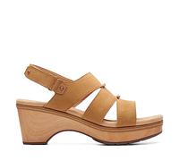 Clarks Sandales compensées Seannah Glow pour femme, Daim de noyer, 44 EU