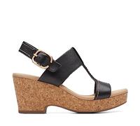 Clarks Sandales compensées style Giselle pour femme, cuir noir, 39 EU