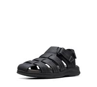 Clarks Sandales plates Walkford Fish pour homme, Cuir noir poli., 45 EU