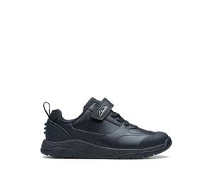 Clarks School SteggyStride K Sneaker, Black Leather, 33 EU