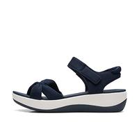 Clarks Women's Arla Shore Flat Sandal, Navy Blue Fabric, 39 EU