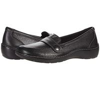 Clarks Women's Cora Daisy Loafer Flat, Black Tumbled Leather, 8.5 X-Wide