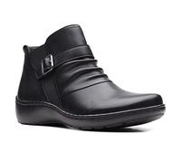 Clarks Women's Cora Rouched Ankle Boot, Black Leather, 10