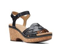 Clarks Women's Giselle Coast Wedge Sandal, Black Leather, 6.5W