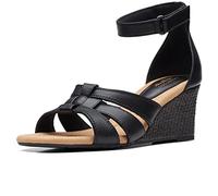 Clarks Women's Kyarra Joy Wedge Sandal, Cuir noir noir, 40 EU