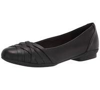 Clarks Women's Sara Clover Ballet Flat, Black Leather, 9.5 Wide