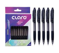 CLARO Arrow Lot de 10 stylos à bille rétractables noirs à pointe fine (0,7 mm), parfaits pour l'école, le bureau, la maison, un usage quotidien