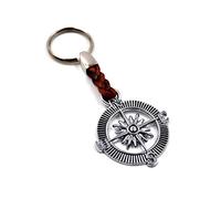 Claro Schmuck Porte-clés Anneau Porte-clés Boussole Joliment travaillé au Bout d'une lanière de Cuir, 7 cm Plus Anneau 2,5cm