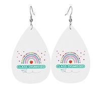 Class Dismissed Teacher Last Day Of School Boucles d'oreilles en cuir pour femmes Boucles d'oreilles goutte d'eau en faux cuir Boucles d'oreilles pendantes légères vintage Bijoux pour femmes
