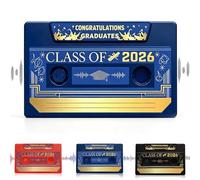 Class of 2026 Carte de vœux parlante à enregistrement vocal pour remise de diplôme avec cassette rétro - Enregistrement de 5 minutes - Cadeau de remise de diplôme - Souvenir amusant pour lui et elle