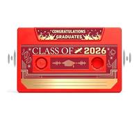 Class of 2026 Carte de vœux parlante avec cassette rétro pour remise de diplôme, enregistrement de 5 minutes, souvenir amusant pour lui et elle (rouge)