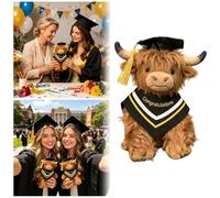 Class of 2026 - Vache des Highlands en peluche mignonne de doctorat avec mortier et diplôme, cadeau de remise de diplôme doux pour étudiants de doctorat, maîtrise et université (marron)