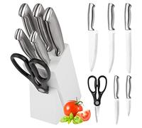 Classbach Bloc de Couteaux avec Couteaux - 7 Pièces Ensemble de Couteaux Inclus Ciseaux de Cuisine, Ensemble de Couteaux de Cuisine avec Lames en Acier Inoxydable, Lot de 5x Lames Tranchantes +