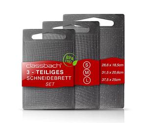 classbach® set di 3 taglieri in plastica, lavabili in lavastoviglie, tagliere da cucina con canale per il succo senza BPA in plastica PP, adatto agli alimenti, aspetto marmo grigio chiaro