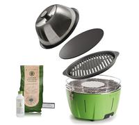 Classe Italy | Barbecue à charbon fonte cuiseur four plaque balcon portable. Batterie rechargeable, charbon gel allumage. Master Griller vert