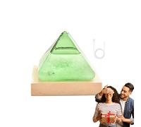 Classe météo : baromètre décoratif en verre vert, pyramide d'orage | Instrument d'affichage de tempête USB avec une base en bois brillant pour l'observation de la météo