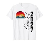 Classe Senior 2027 Retro Mountain Sunrise HS-College Grad T-Shirt Graphique avec Valeur