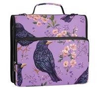 Classeur à 3 anneaux avec fermeture éclair et bandoulière et poignée - Motif oiseaux d'étourneaux européens violets