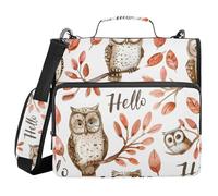 Classeur à 3 anneaux avec fermeture éclair et bandoulière Motif hiboux aquarelle Plusieurs poches