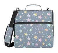 Classeur à 3 anneaux avec fermeture éclair et poignée - Motif étoile arc-en-ciel - Facile à transporter - Portfolio portable pour bureau et école