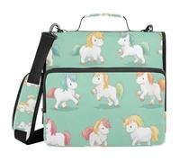 Classeur à 3 anneaux avec fermeture éclair, motif licornes mignonnes, sac de rangement à anneaux de 3,8 cm avec bandoulière pour ordinateur portable de 13" et 500 feuilles