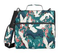 Classeur à 3 anneaux avec fermeture éclair, motifs floraux et grues, sac de rangement à anneaux de 3,8 cm avec bandoulière pour ordinateur portable de 13 pouces et 500 feuilles