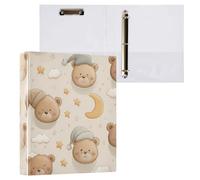 Classeur à 3 anneaux avec motif tête d'ours de dessin animé, anneaux ronds de 3,8 cm, peut contenir 200 feuilles, classeurs à 3 anneaux avec clip en métal antidérapant